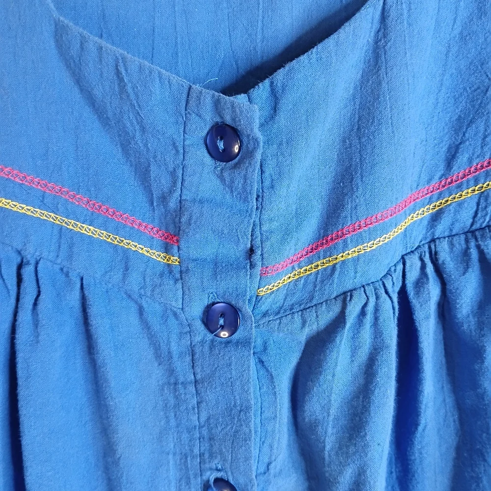 Vintage Vanity Fair Blue Embroidered Women's Kaftan House Dress - Picture 3 of 9